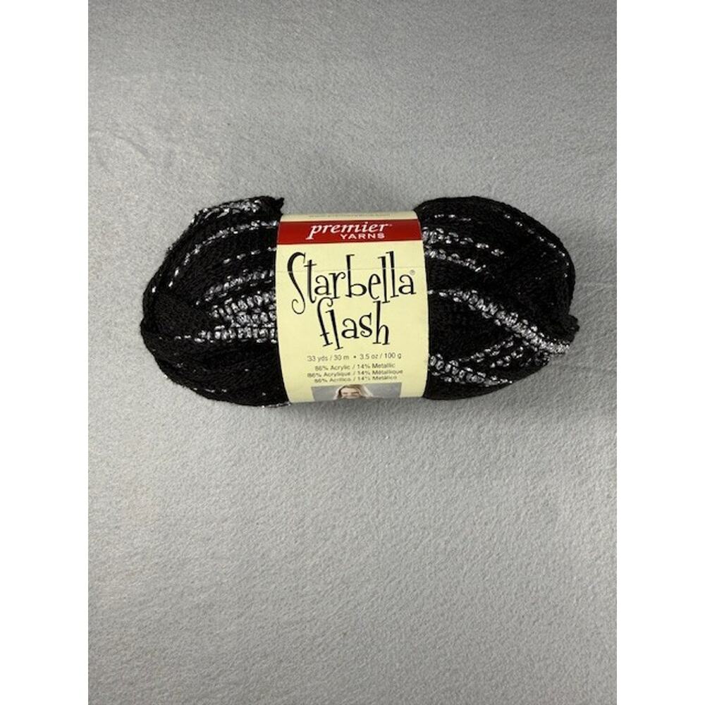 NEW Starbella Flash Yarn Gilded 3.5 oz. Black Metallic Silver Color 16-16